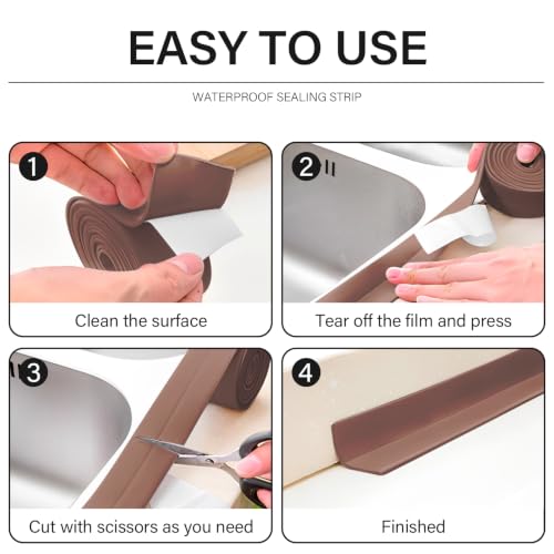 Image of 3 Rolls 10.5 Feet Caulk Tape Toilet Caulking Strip Self Adhesive Bathroom Sealing Peel and Stick Caulk Strip for Bathtub, 1.5 Inches (Brown Caulk)