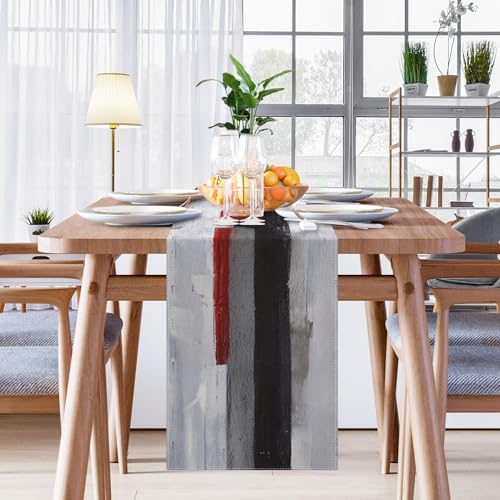 Emvency Black and White Table Runner, Modern Grey Red Art Painting for Kitchen Coffee Table Family Dinners Holiday Parties Wedding Events Decor(13x72 inch) by Emvency - Image 4