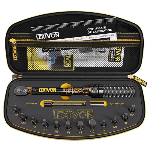 LEXIVON Bike Torque Wrench 1/4-Inch Dr. 15-Piece Kit | 72-Tooth Gear, Dual-Direction Click Type 2~26 Nm (17.7~230.1 in-lb) | Portable Maintenance Kit for Road & Mountain Bikes (LX-191) by LEXIVON - Used condition - CA$67.53