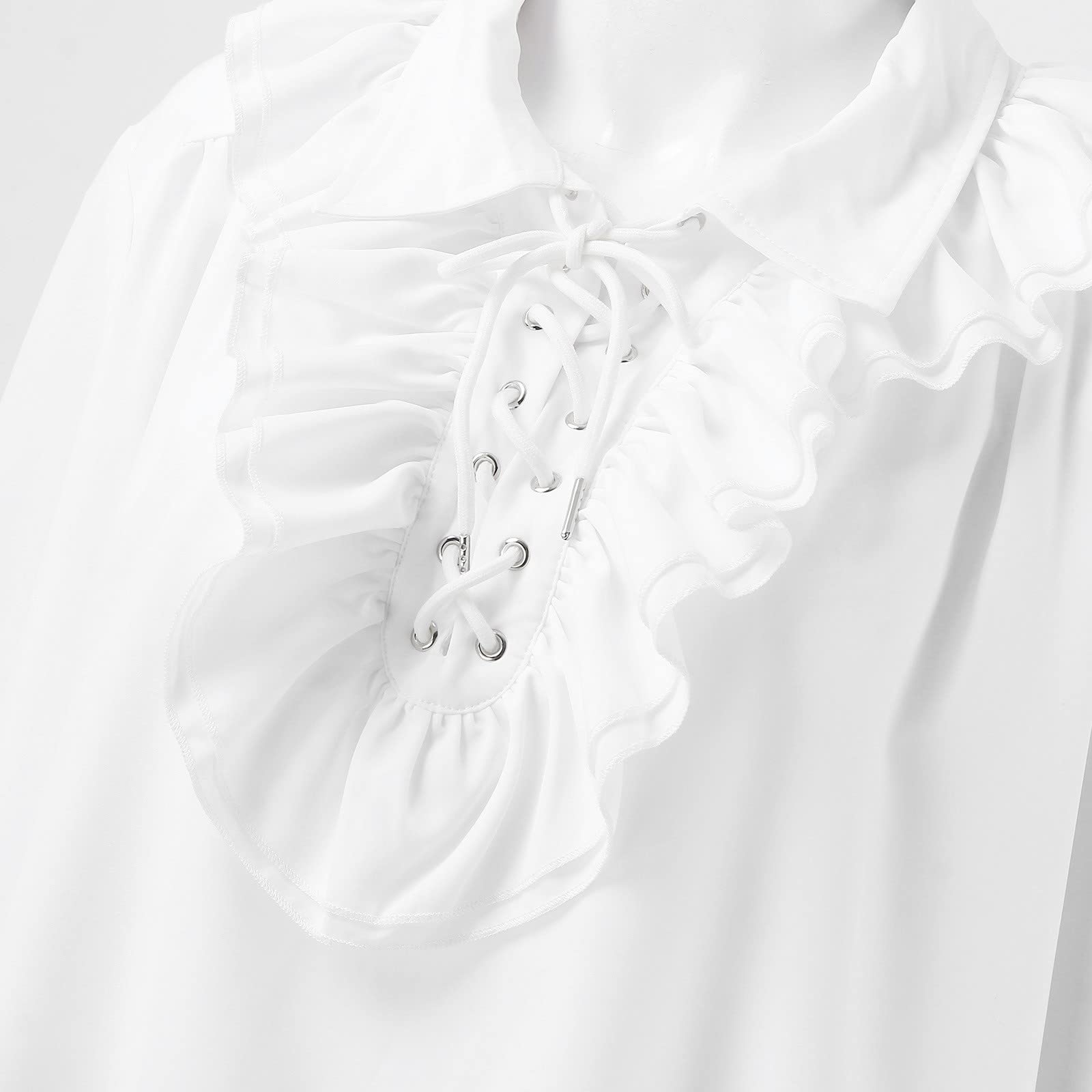Generisch Camicetta da donna con maniche ad aletta, in pizzo, tinta unita, casual, elegante, a maniche lunghe, stile gotico, con volant
