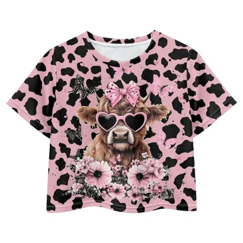 Image of Kids T Shirt Short Sleeve Crop Tops for Girls Summer Clothes Pullover Tees Shirt 5-14