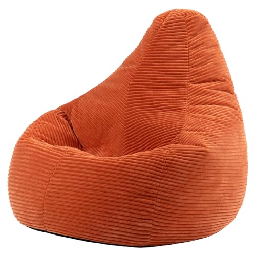 Icon Dalton Sitzsack Cord Orange Gaming Sitzsack Erwachsene mit Füllung Bean Bag Lounge Sessel Lounge Stuhl Schlafzimmer Wohnzimmer Möbel