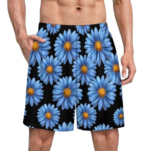Blue Daisy Flower Men's Pajama Bottoms Lounge Pj Shorts Stretch Sleep Shorts for Home Vacation Beach