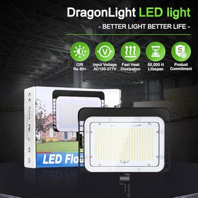 DragonLight 240W LED Flood Light with Dusk to Dawn Photocell, IP65 Waterproof Adjustable Knuckle Mount LED Floodlights Outdoor, 5000K Daylight 36,000LM Super Bright 100-277V for Large Area Lighting