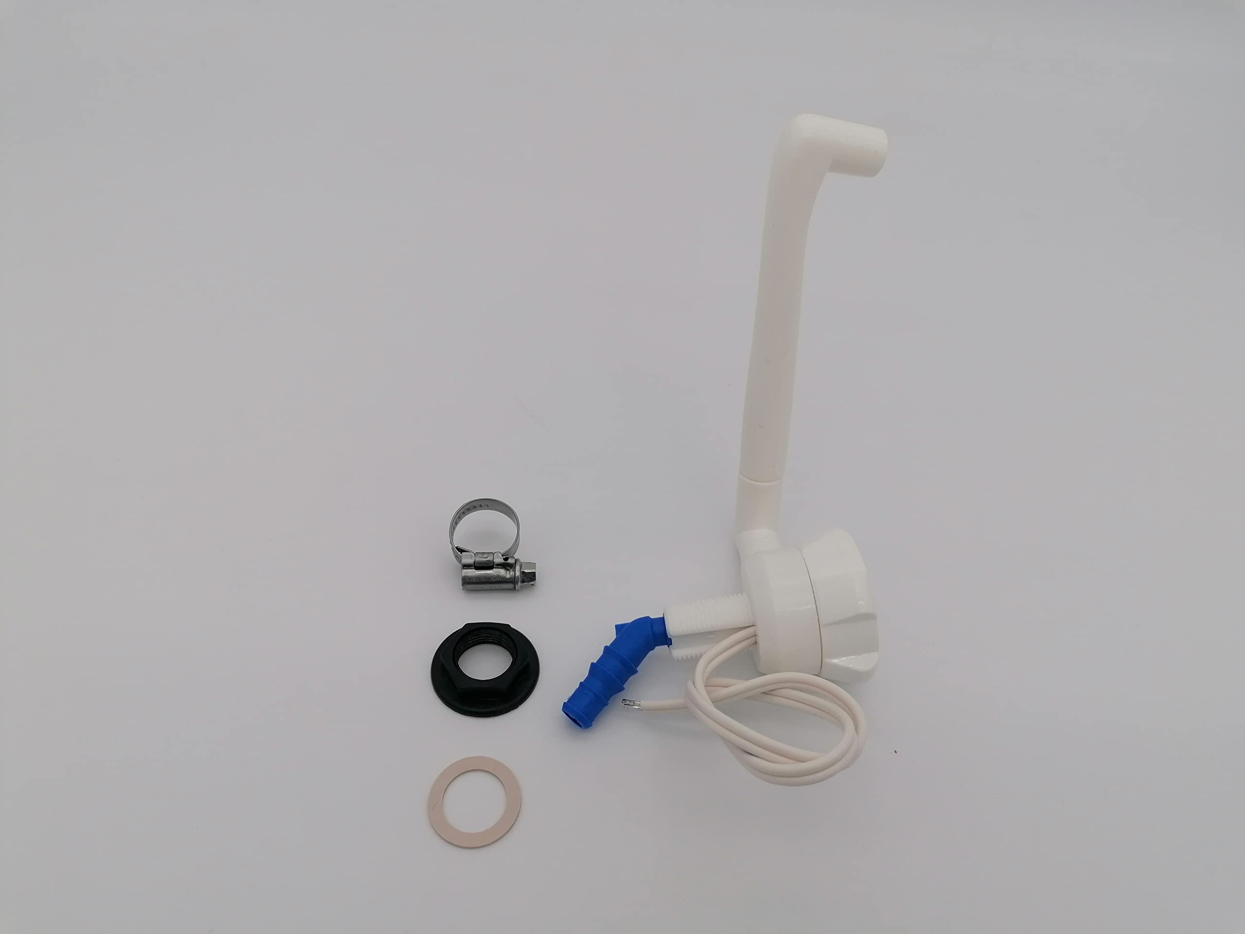 CR-MOESANCO Kit Rubinetto Lavabo Roulotte con Interruttore + Morsetto in Acciaio Inox per Camper Cucina Barca, Termoplastica, Bianco