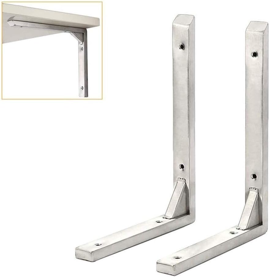Metal L Brackets, Folding Shelf Brackets 2 Pcs Wall Shelve Brackets L Shape Shelf Brackets Stainless Steel Shelving Support Decorative Corner Brace Joint Right Angle Bracket (Size : 10inch(25cm)) ( Si