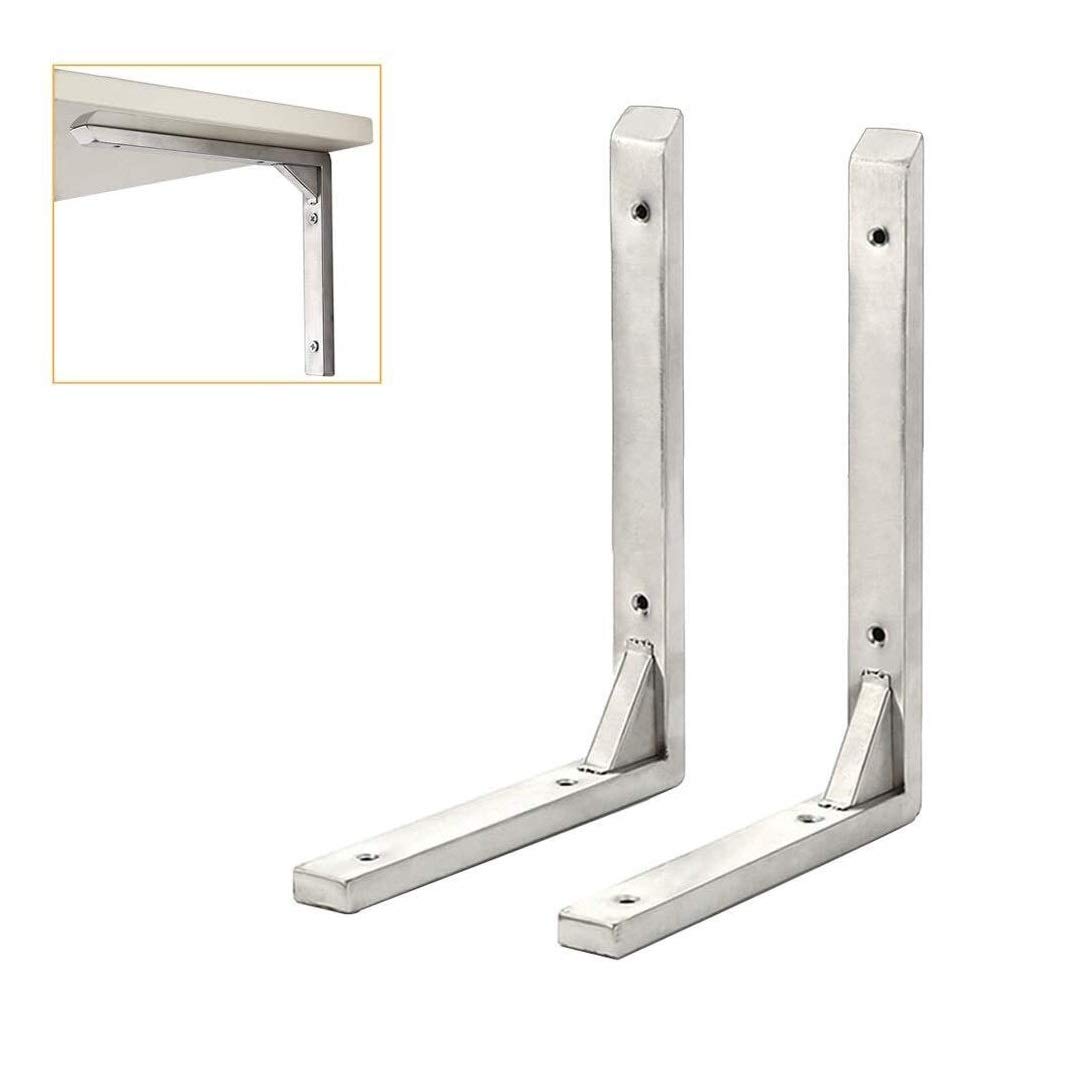 NGDFGR Wall Shelf Brackets Supports Heavy Duty 2 Pcs Wall Shelve Brackets L Shape Shelf Brackets Stainless Steel Shelving Support Decorative Corner Brace Joint Right Angle Brack,8inch(20cm)