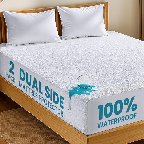 Utopia Bedding Dual Sided Mattress Protector with Waterproof Terry Top and Side Panels King Size 2 Pack, Soft and Breathable Mattress Cover, Fitted Style with Stretchable Elastic Pockets