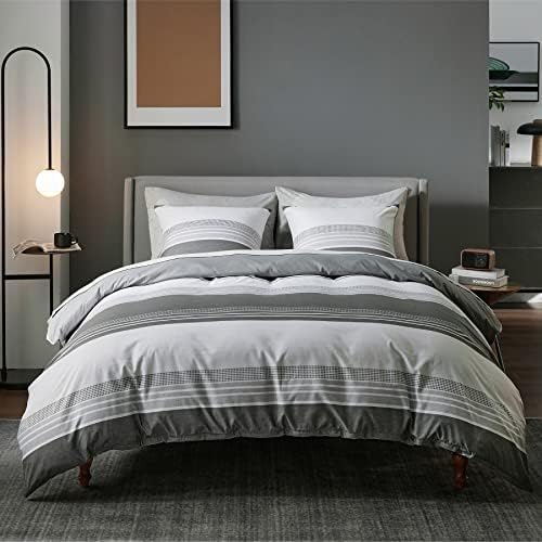 BEDSURE Bettwäsche 200x200 3teilig - Grau Gestreift, 2x80x80 Kissen | Mikrofaser Bettwäsche-Sets Wendebettwäsche, Oeko-TEX Bedding mit Reißverschluss, Extra Weich & Atmungsaktiv