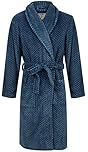 John Christian Men's Warm Fleece Dressing Gown, Blue Herringbone (L)