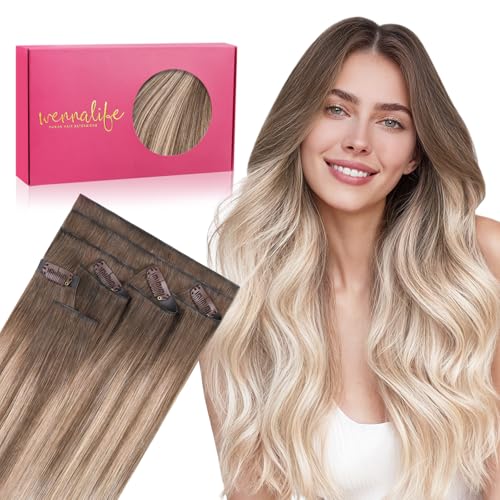 WENNALIFE Invisible Edge Seamless Clip in Hair Extensions Real Human Hair