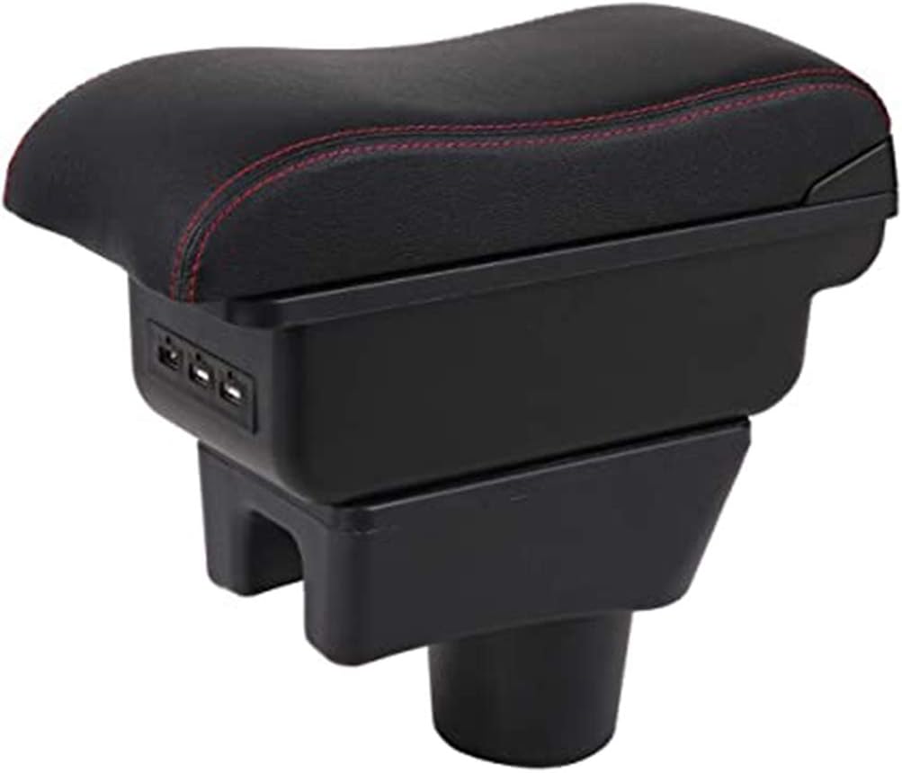 PU Leather Car Central Consoles Control Armrest, Waterproof Rotatable Arm Rest Storage Box, for Mitsubishi Mirage Attrage Space Star 2014-2018 Auto Interior Accessory,With 3 USB Charging Port