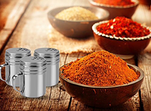 Seasoning Bottle, Outgeek 3Pcs Spice Bottle Airtight Seasoning Bottle With Top Rotatable Shaker Kitchen Gadget (Silver) (Jars With Handle) (Three Size) #TOP5