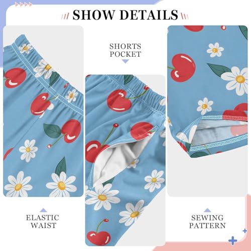 Pajama Pants Cherries Daisies PJ Bottoms Sleepwear Lounge Sleep Pant with Pockets4