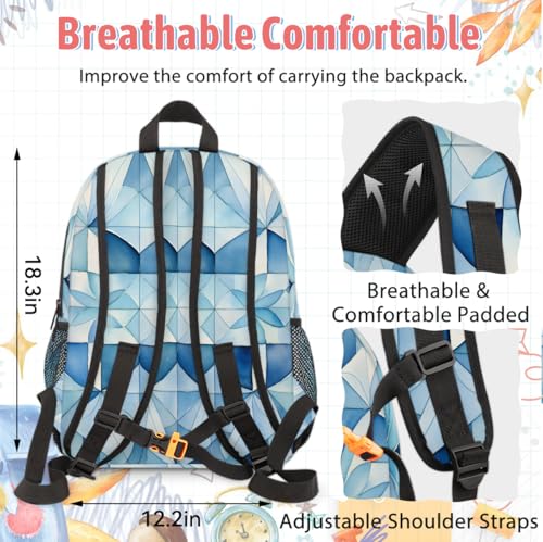 TropicalLife Blue Abstract Geometric Backpack with Lunch Box Set, Back Pack and Lunch Bag Blue Abstract Geometric Waterproof Casual Daypack Bag for Work Travel4