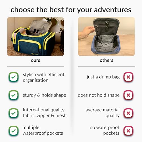 Destinio Toiletry Bag for Men and Women - Waterproof Pockets, Mesh Pockets, Hanging Hook - Shaving Kit Bag, Travel Pouch and Toiletry Kit Cosmetics, Gadget, Make up, Accessories (Dark Blue) 5 51Q9NGXrCRL
