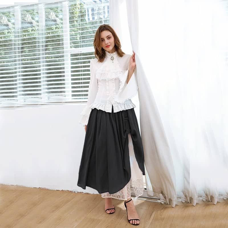 Women's Renaissance Skirt Victorian Peasant Double-Layer Maxi Long Skirt - Image 2