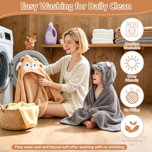 Image of Hooded Baby Towels 2 Pack, Baby Bath Towels for Newborns Essential | Ultra Soft & Absorbent Cute Animal Baby Towels, 31x31 Inch Hooded Bath Towel for Toddlers, Bath Essential for Boys & Girls