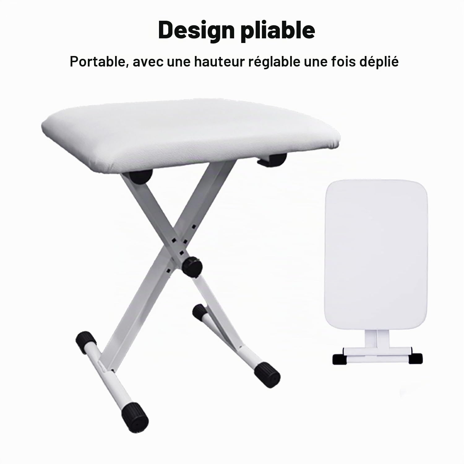 Support De Clavier Et Banc De Clavier Set,Support Pour Clavier Et Tabouret Pour Piano En Double x,Support Pour Clavier Réglable En Hauteur Sur 7 Niveaux Et Tabouret De Piano Réglable 4 Niveaux(Blanc)