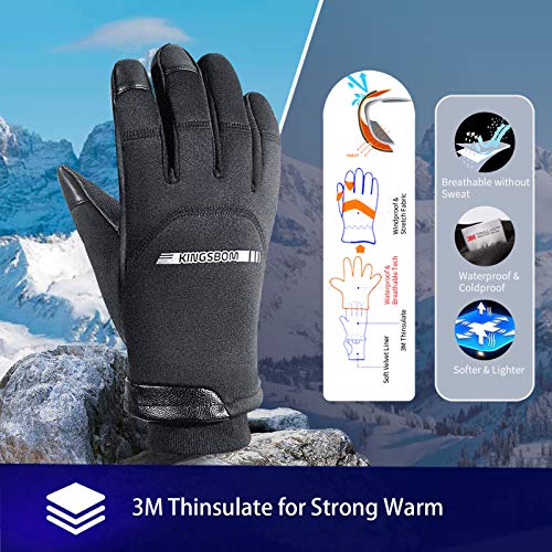 Kingsbom -40℉ Winter Waterproof Thermal Gloves - 3M Thinsulate Windproof Touch Screen Warm Gloves - For Driving,Cycling,Riding,Running,Outdoor Sports - For Women And Men - Black - (Large) #TOP1