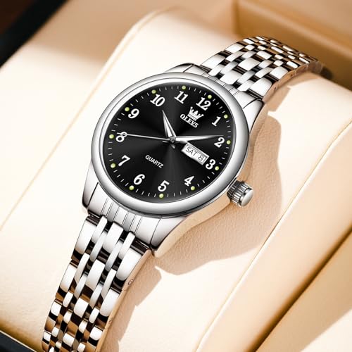 Image of OLEVS Luxury Ladies Watches,Women's Watch with Day and Date,Female Watch for Small Wrist,Gold Stainless Steel Watches for Women,Easy Read Ladies Wrist Watches Waterproof(Adjustable Strap