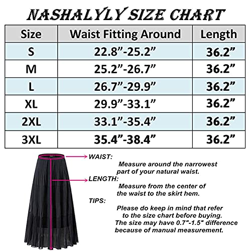 Nashalyly Women's Chiffon Elastic High Waist Pleated A-Line Flared Maxi Skirts（Flower-203,M #TOP5