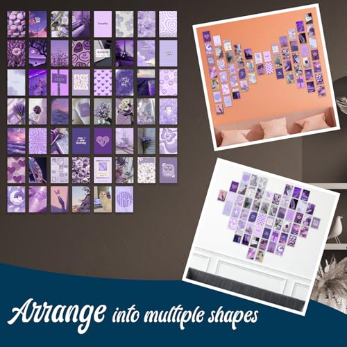 Image of ZENDEN STORE Pack of 54 Aesthetic Lavender Wall Collage Kit Posters - 4x6 Inch, 300 GSM Matte Cardstock with 300+ Glue Dots - Pastel Wall Decor for Bedroom, Dorm, Office
