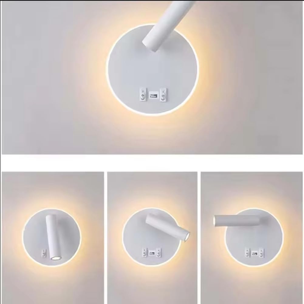 Lámpara de Lectura de Pared con Interruptor, Puerto USB, lámpara giratoria para mesita de Noche, Aplique de Dormitorio con Foco LED.