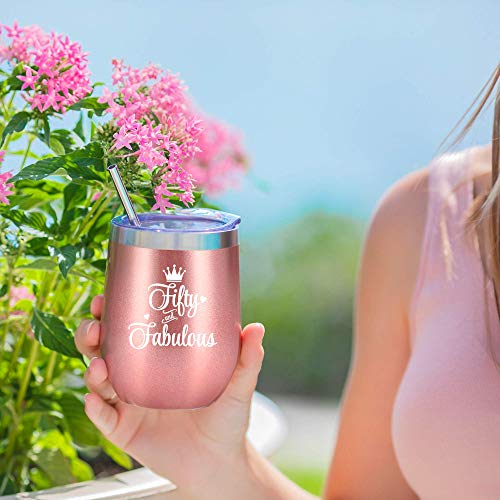 50th Brithday Gifts For Women - 1970 50th Birthday Decorations For Women - Gifts For Women Turning 50, 50 Year Old Gifts For Women, Mom, Wife, Sisters, Friends - 12 oz Wine Tumbler