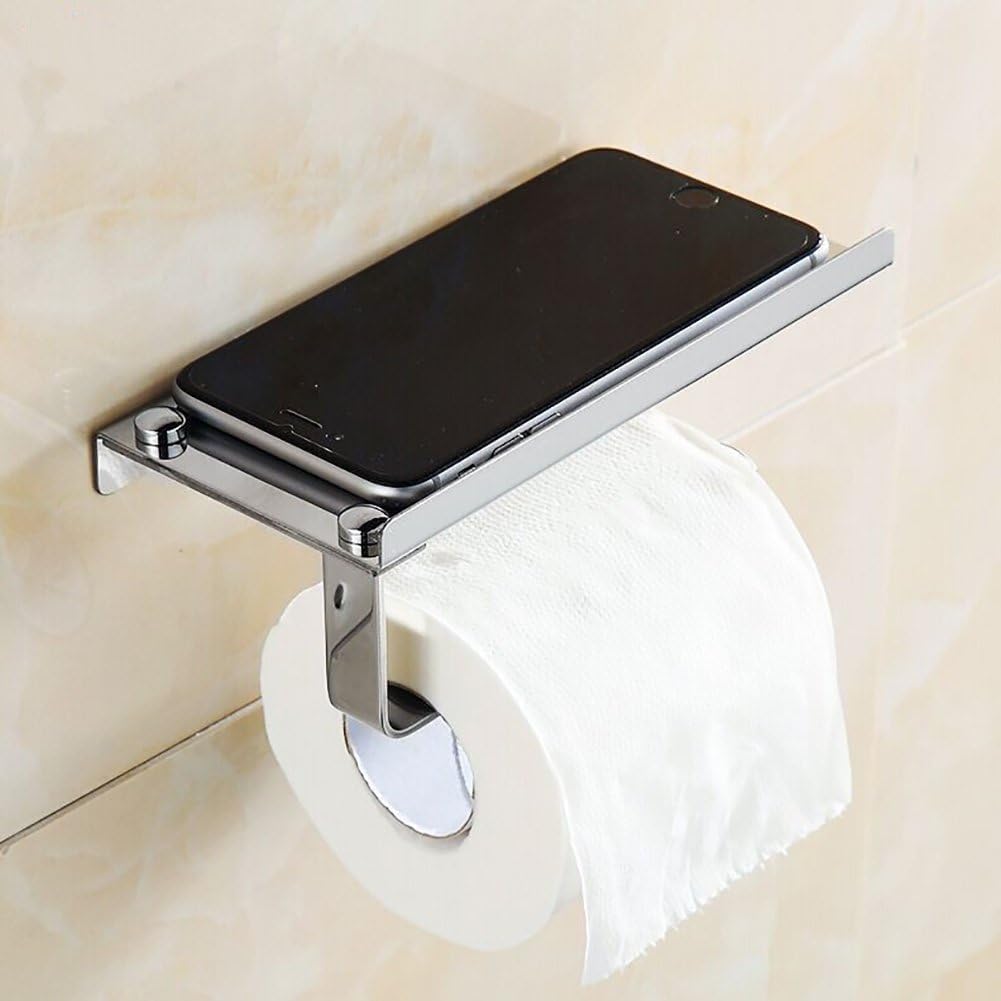 Someamy Toilet Paper Holder Toilet Paper Roll Holder Rack Stainless Steel with Moblie Phone Holder Stand Wall Mounted Bathroom(drawbench)