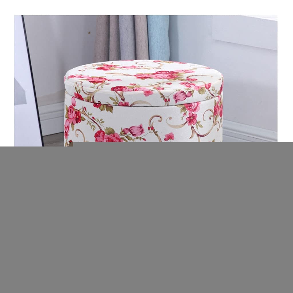 Repose-pieds ottoman rond floral avec rangement malin en lin pour salon