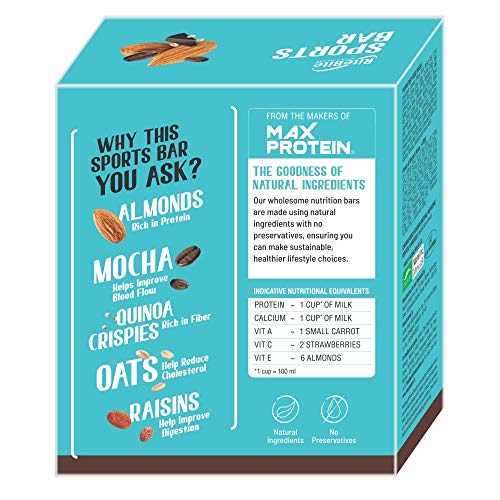 Image of RiteBite 4g Protein Bar, Sport Bar | With Almond, Mocha Electrolytes, Quinoa & Oats | No Cholesterol & Trans Fat Energy Bar, 40g (Pack of 36)