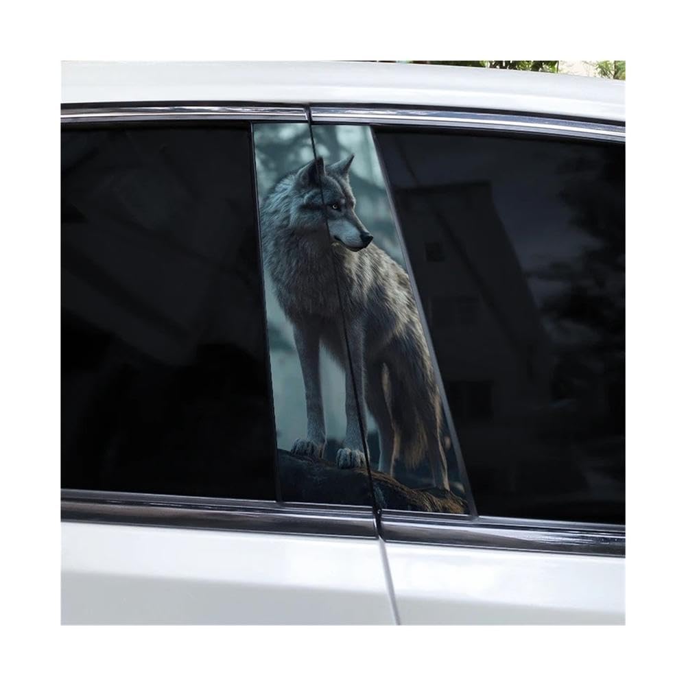 Bertdcx K 2Pcs Wolf Full Moon Car Door Pillar Decoration Sticker Animal Auto Parts(K)