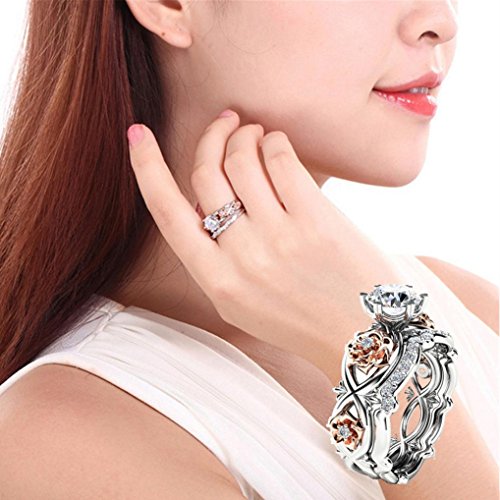 Clearance Rings,Women 2-In-1 Fashion Floral Diamond Rings Wedding Engagement Jewelry Gift (Silver, 9) #TOP1