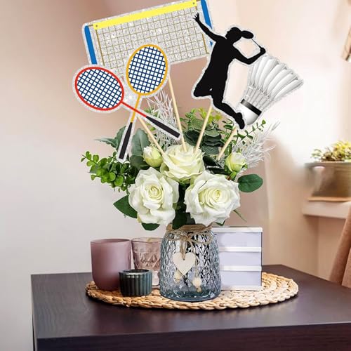 Image of Set of 16,Badminton Theme Centerpiece Sticks,Boy Kid Birthday Table Toppers,Badminton Lovers Party Decorations, Sports Party Happy Birthday Cake Picks for Sportsman.