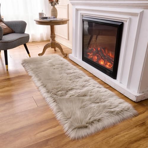Arbosofe Light Grey Faux Fur Area Rug 2x6ft