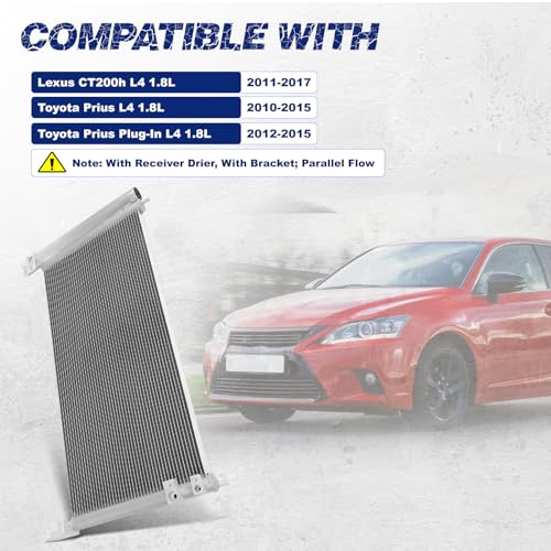 Image of Air Conditioning A /C Condenser Compatible with Lexus CT200h / Toyota Prius Plug-In # 3790, 940175, 8846047150, 8846076010, 8845002500