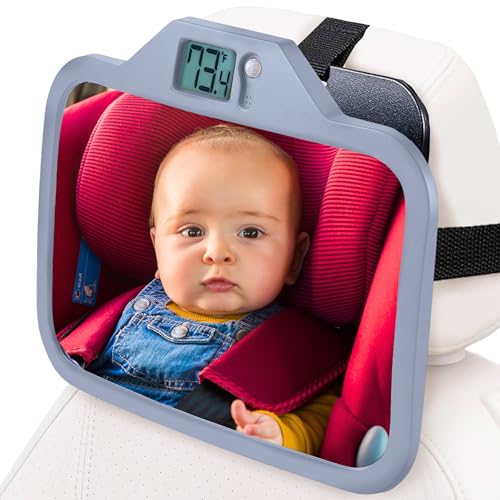 Image of Baby Car Mirror with Temperature Display for Rear-Facing Car Seats | Only Baby Mirror w/ Built-In Temperature Display to Monitor Baby's Back Seat Comfort; Shatterproof & Crystal-Clear Reflection