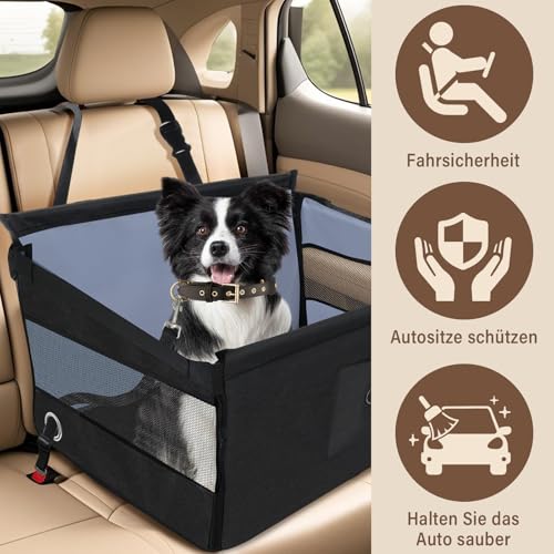 Hundetransportbox für Auto, Autositz für Hunde mit atmungsaktivem Netzfenster, verstellbarer Sicherheitsgurt, wasserdicht, für kleine Hunde (49 x 49 x 38 cm) - Schwarz