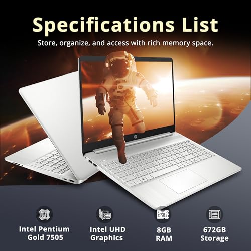 Image of HP 15.6 inch HD BrightView Touchscreen Laptop, Intel Pentium Gold 7505, 8GB RAM, 672GB Storage(512GB SSD+160GB Docking Station Set), Numeric Keypad, HD Camera, HD Audio, Wi-Fi 5, Win 11 S, Silver