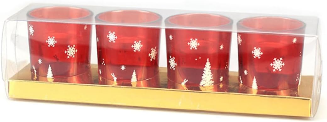 2pcs Red Glass Christmas Candle Holders Aromatherapy Candle Cups for Holiday Party Decor