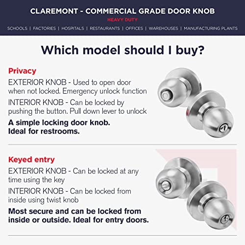 Claremont Commercial Bathroom Door Knob Lock - Privacy Bathroom Lock Set For Schools Offices And Industrial Use - Ansi Grade 2 Ul Cul And Ada #TOP7