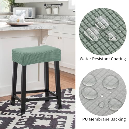 Image of YISUN Stool Covers Rectangle - 2 Pack Stretch Waterproof Saddle Seat Cover Counter Bar Stools Bar Chairs Covers Kitchen Island Chairs Cushion Protector (2, Green)