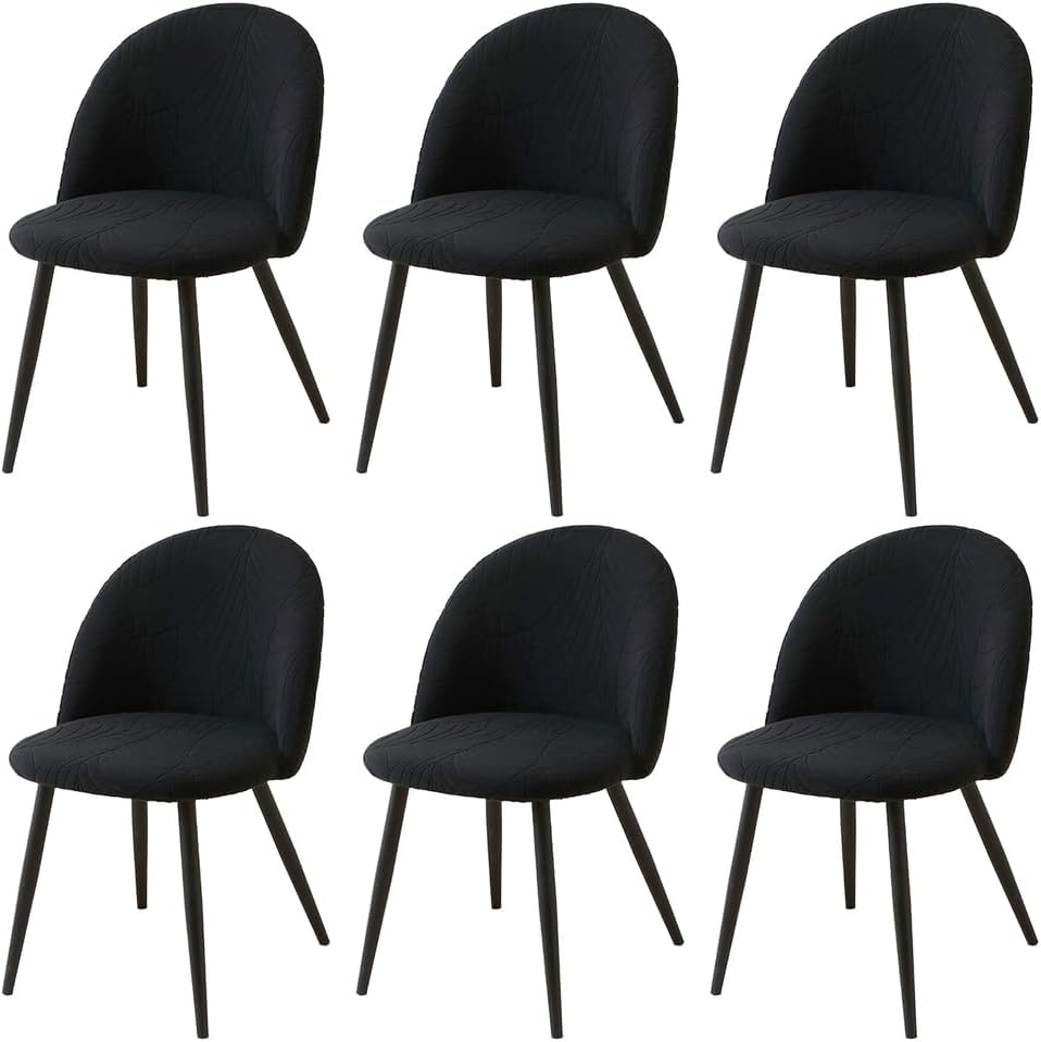 Curved Back Chair Cover, Mid Century Modern Accent Dining Chairs Covers, Stretch Armless Chair Slipcover for Home Decoration,Black,6PCS
