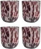 Stephanie Imports Set of 4 Handcrafted Double Old-Fashioned Confetti Drinking Glasses (12 oz) (Brown & White)