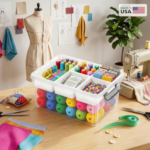 Image of 17QT 2Packs Clear Craft Organizers and Storage with Fixed-Compartment Tray, Art Supply Organizers and Storage, Craft Storage Bins with Lids for Beads, Markers, Playdoh, Tools and Coloring Books