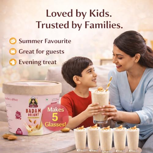 Image of Nairuti Vyutpadan Badam Delight Milkshake Premix Powder 150g | Healthy Banana Dry Fruit Mix with Almonds, Rock Sugar | No Preservatives | Instant Badam Shake Powder for Kids & Adults | Ready In A Minute - Milkshae Premix