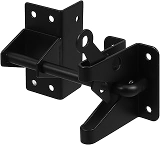 UKCOCO 1 Sets Door Bolt Hinge Combination Automatic Double Retractable Door Hinges Two Key for Security Gate Hardware Self Closing Gate Fence Latch Weatherproof Kit Post Knob Steel Black