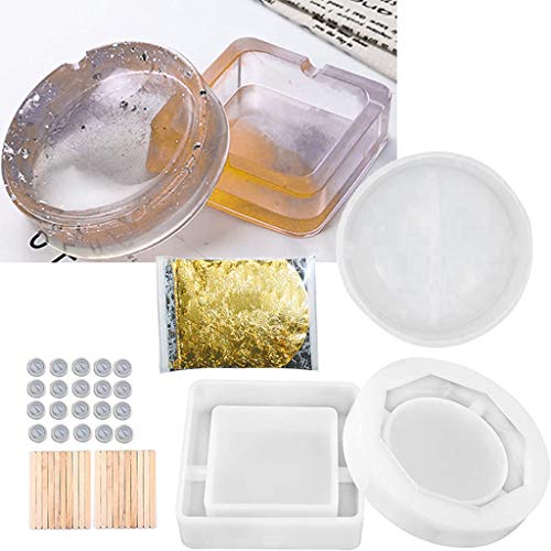 HELYZQ 3 formas de cinzeiro, resina de silicone, cinzeiro, kit de moldes de fundição de resina, ferr