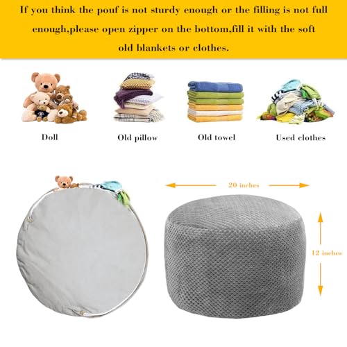 Asuprui Pouf Ottoman Stuffed,Pouf Ottoman Foot Rest,Soft Foot Stool, 20\"x20\"x12\" Inches Fuzzy Chair, Floor Pouf Chair,Foot Rest with Storage for Living Room, Bedroom (Gray Pouf with Filler) - Thumbnail 7